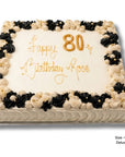 Large slab cake with deluxe piping in beige and black with gold writing