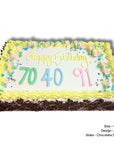Rectangular birthday cake with 'Happy Birthday' and numbers '70', '40', '91' on a white background