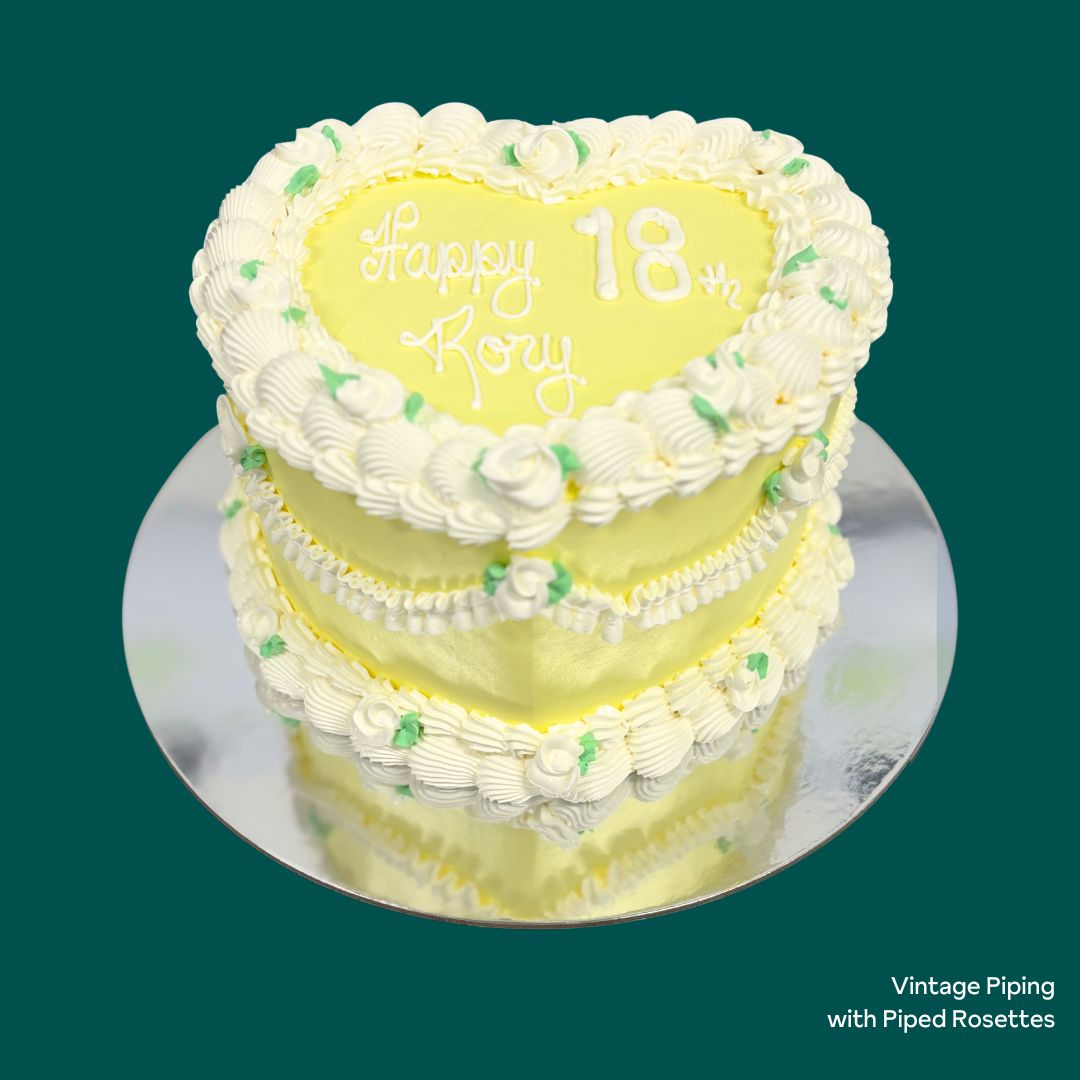 Love Heart Shaped Vintage Style Piping & Rosettes Gold Coast Made to Order Birthday Cakes Retro