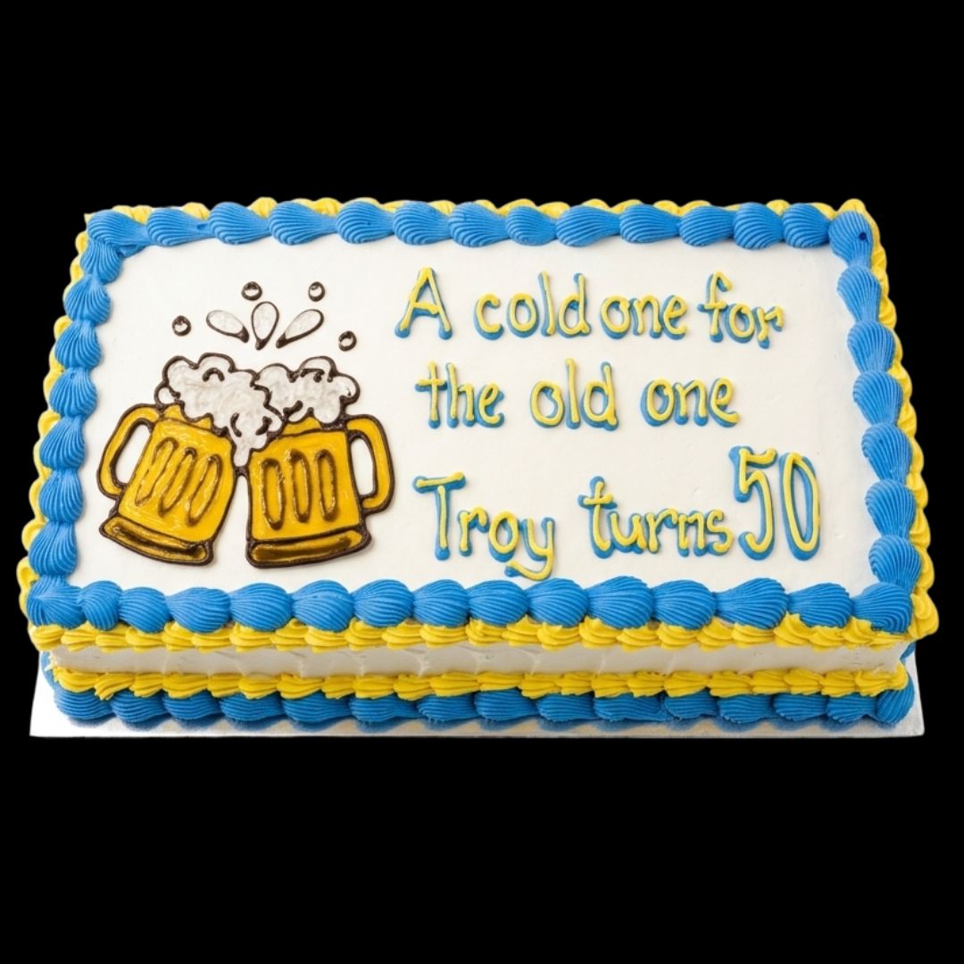 1/4 Tray Sponge Cake with Jelly Design Beer Mugs &amp; Message
