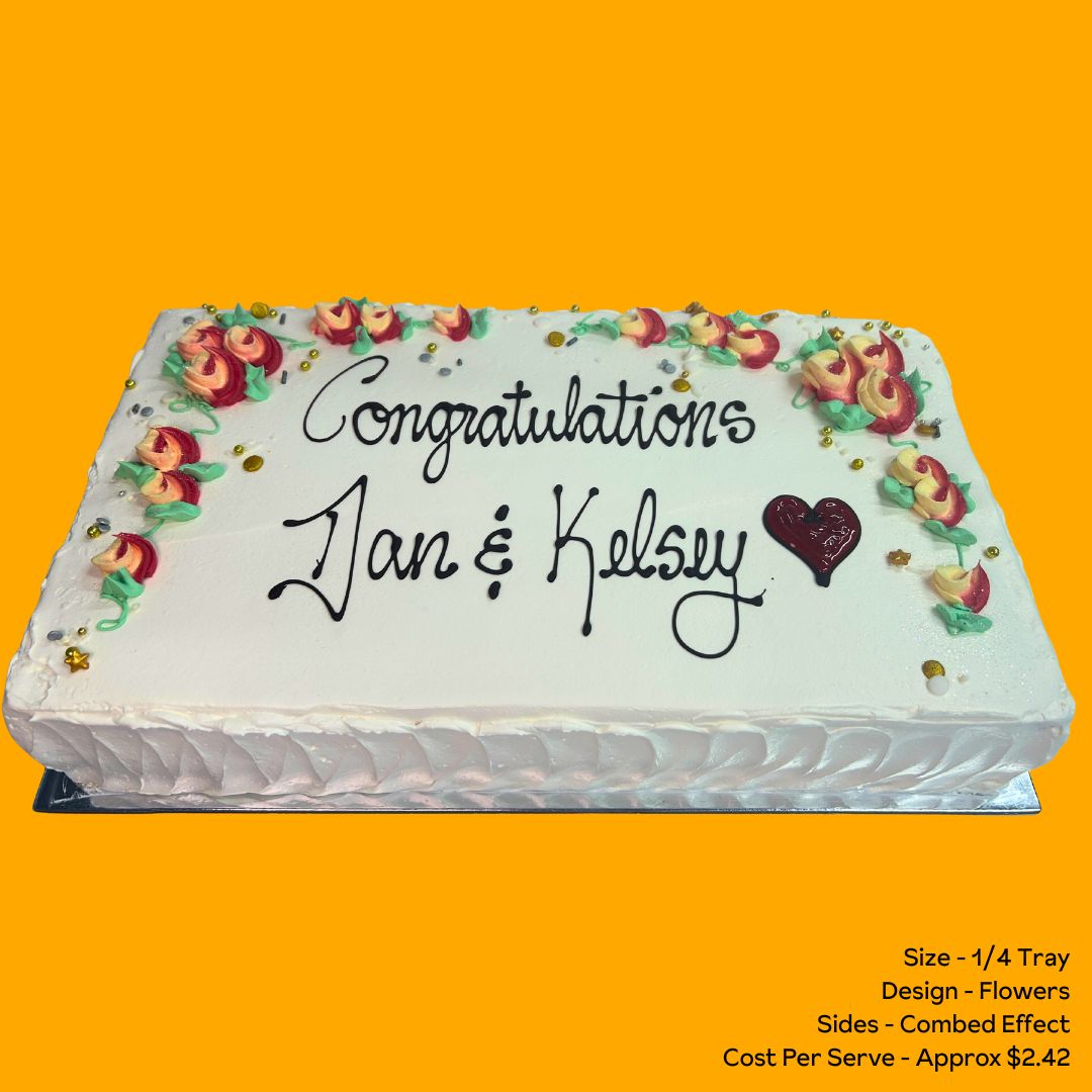 Sponge Cake 1/4 Tray Combed Icing Flower Design