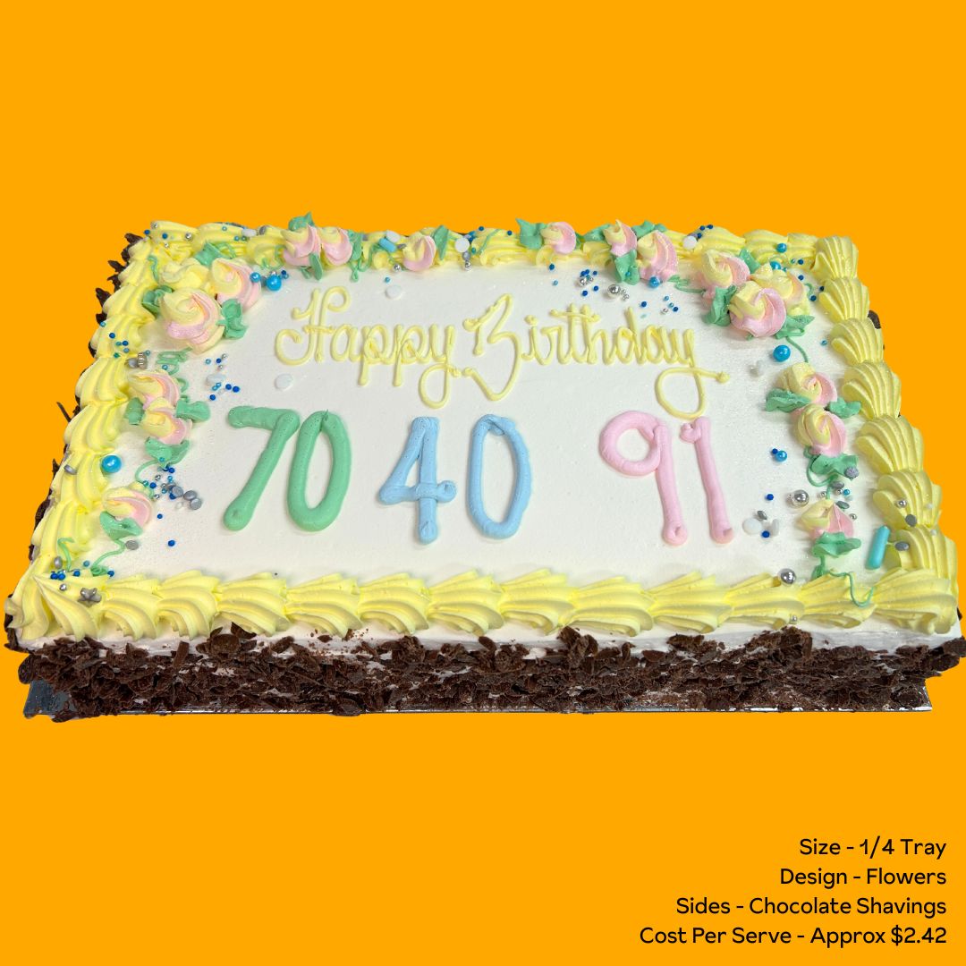 Sponge Cake 1/4 Tray Choc Shavings Flower Design