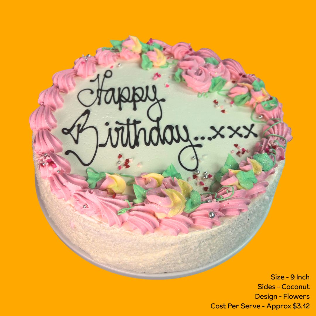Sponge Cake 9 Inch Coconut Sides Flower Design
