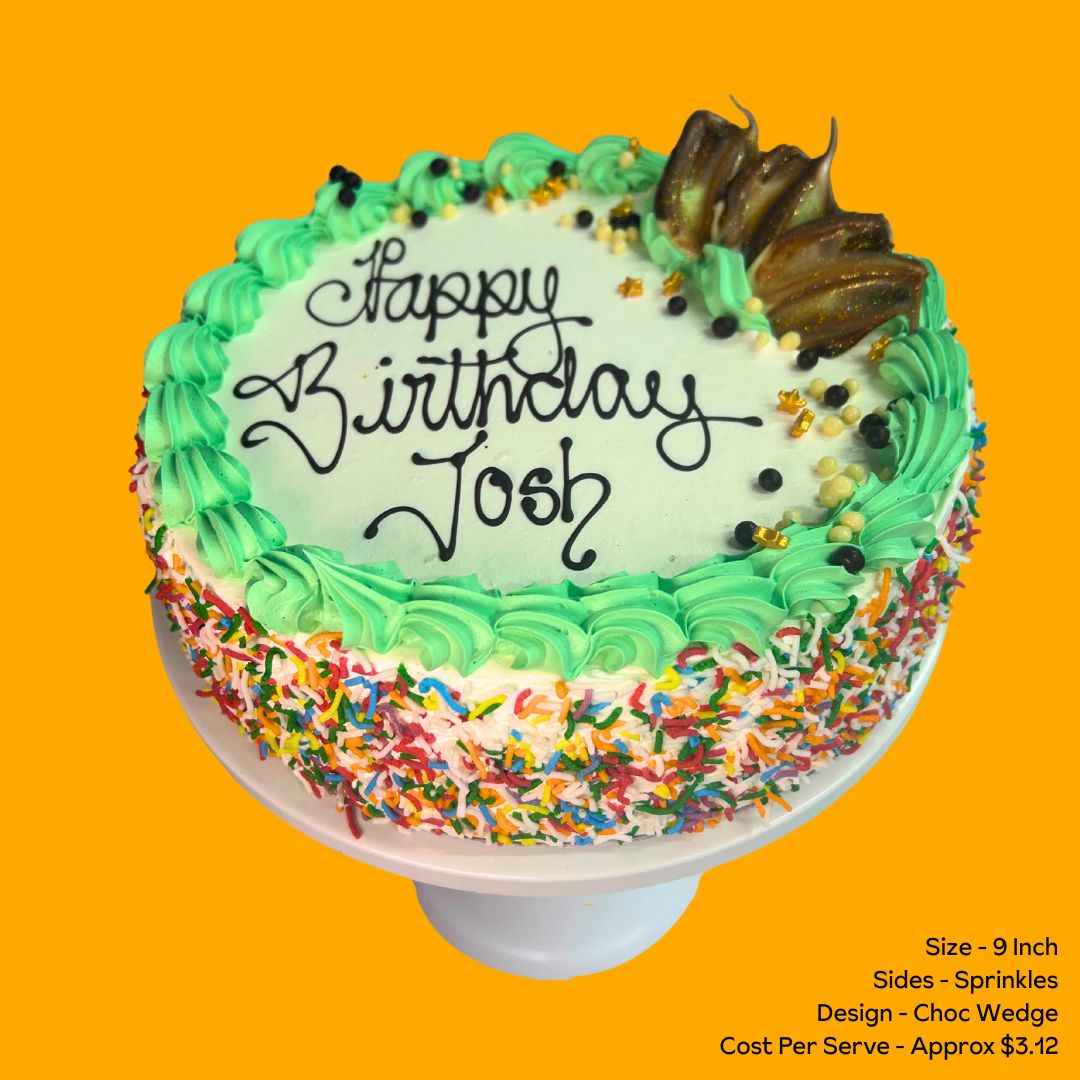 Sponge Cake 9 Inch Sprinkle Sides Choc Wedge Design