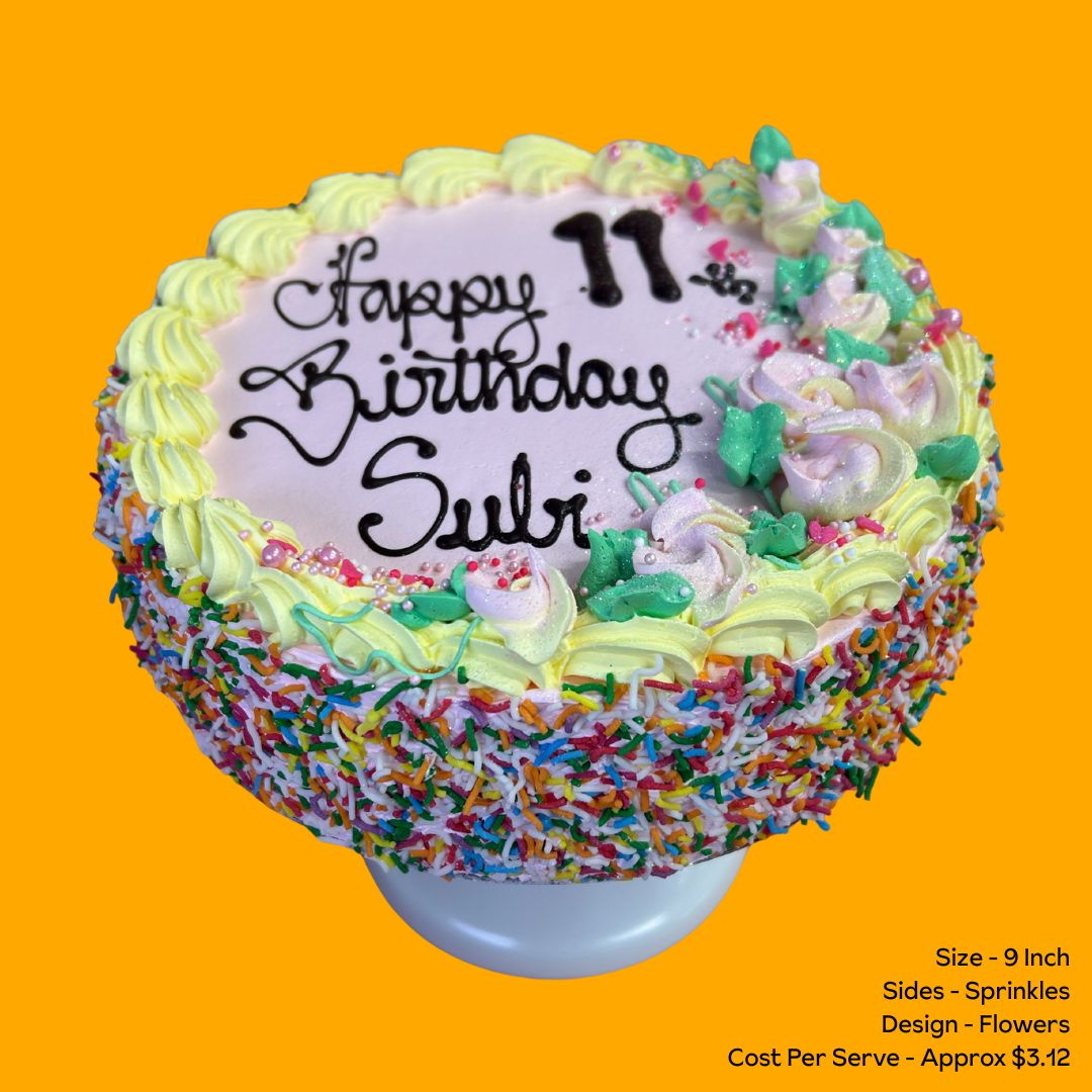 Sponge Cake 9 Inch Sprinkle Sides Flower Design
