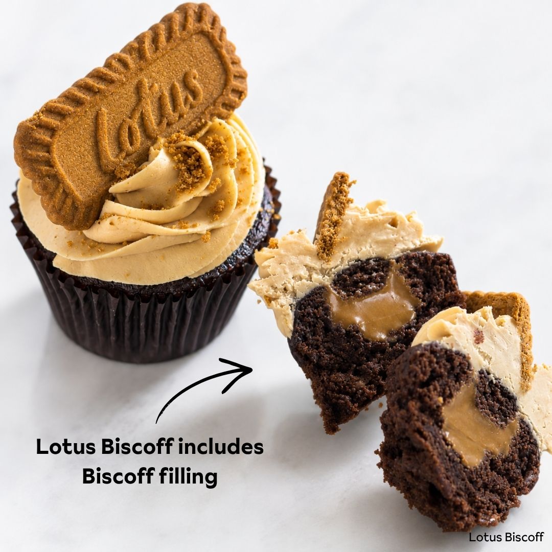 Lotus Biscoff cupcakes with biscoff lava filling and chocolate mud flavour