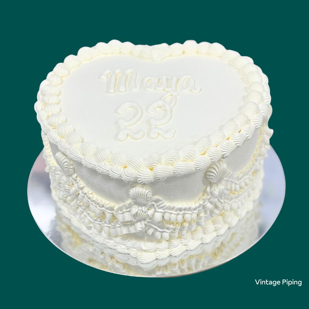 Love Heart Shaped Vintage Style Piping Birthday Cake Gold Coast Bakery Made to Order
