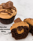 Mars bar cupcakes with caramel filling and chocolate mud