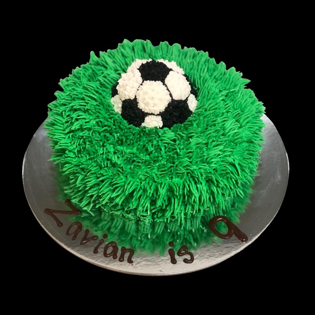 Soccer Cake Grass Effect Icing and Soccer Ball Gold Coast Bakery Cakes Made to Order Birthday